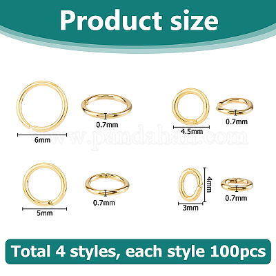 400 шт. 4 стиля латунных открытых соединительных колец KK-HS0015-12-1