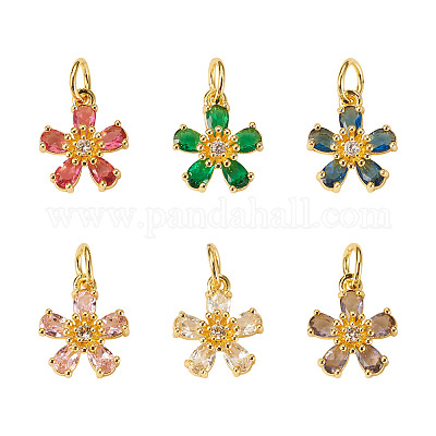 6 шт. 6 цвета латунные подвески с микропаве и кубическим цирконием KK-TA0002-10G-1