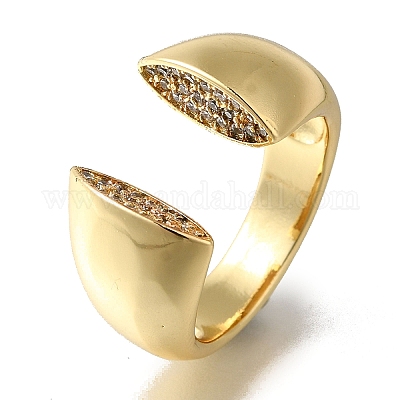 Покрытие стойки латунь прозрачный цирконий широко открытые манжеты кольца RJEW-S411-15G-1