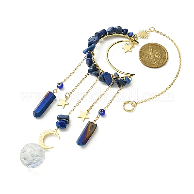 Подвесные латунные украшения в виде луны и звезды HJEW-TA00095-04-1