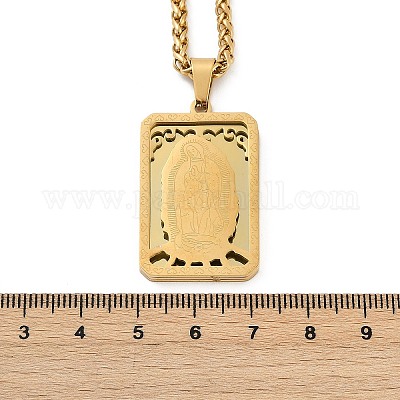 Мужские ожерелья из нержавеющей стали 201 с подвеской в виде Девы Марии и цепочкой из пшеницы NJEW-S387-09G-01-1