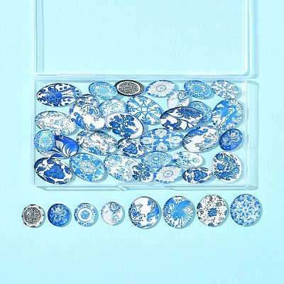 40 шт. 2 стиля цветочных украшений стеклянные овальные плоские кабошоны GGLA-FS0001-10-1