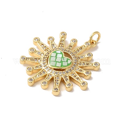 Подвески «Солнце с сердцем» из латуни с микропаве и фианитами KK-K385-071G-1