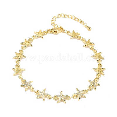 Латунные браслеты-цепочки с микропаве из прозрачных кубических цирконий для женщин BJEW-A090-11E-G-1