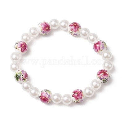 АБС-пластик имитация жемчуга круглые бусины эластичные браслеты для женщин BJEW-JB11606-05-1