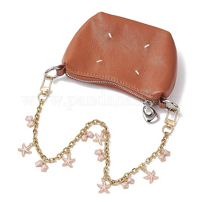 Декоративные цепочки из сплава с розовой эмалью и кисточкой-бантом из нержавеющей стали 304 AJEW-BA00171-02-1