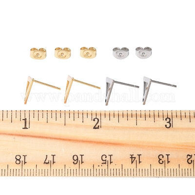 16 шт. 2 цвета 201 нержавеющая сталь фурнитура для сережек-гвоздиков с отверстием EJEW-FS0001-17-1