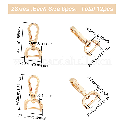WADORN 12pcs Detachable Snap Hook Swivel Clasp, 2 Sizes Metal Swivel Snaps  Hooks with D Rings Metal Swivel Lanyards Trigger Snap Hooks Push Gate Clip