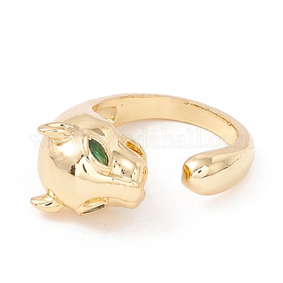 Желто-зеленое кольцо-манжета с леопардовым принтом и кубическим цирконием KK-E005-13G-1