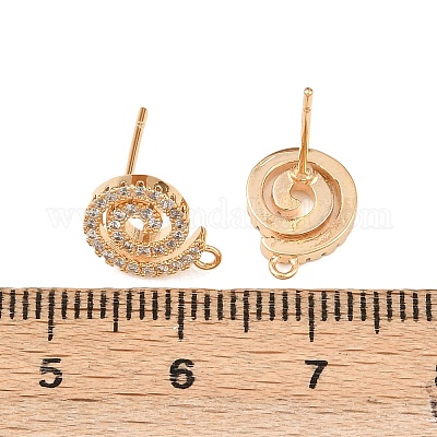 Фурнитура для сережек-гвоздиков в форме спирали с микропаве из прозрачного кубического циркония из латуни KK-Z133-02G-01-1