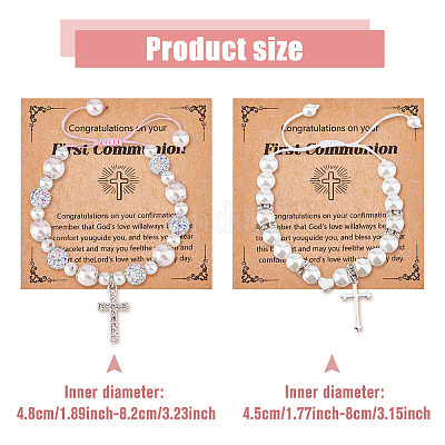 2шт. 2 браслета с подвесками в виде креста и флери BJEW-FI0001-80-1