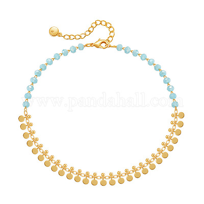 Браслеты на ногу из граненого стекла ронделле и латунных дисков с кисточками для женщин FS-WGF22A3-01-1