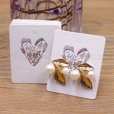 Rectangle Paper Earring Display Card with Hanging Hole, Jewelry Display  Cards for Earring Display, White, Heart Pattern, 5x4x0.05cm, Hole: 5mm, 1mm