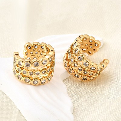 Латунные серьги-манжеты из прозрачного кубического циркония EJEW-F370-38A-G-1