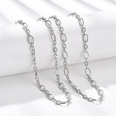 Ожерелья из текстурированной овальной цепочки из нержавеющей стали 304 толщиной 5.5 мм NJEW-T016-12P-1