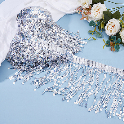 Отделка лентой с пайеткой и кисточкой длиной 10 м. OCOR-WH0078-162B-1