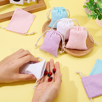 12 шт. 4-х цветные прямоугольные тканевые упаковочные мешочки ABAG-TA0001-78-1