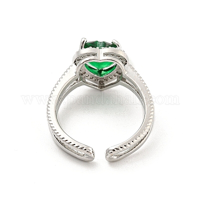 Открытые манжеты из латуни с микропаве и цирконием в форме сердца RJEW-G309-47P-02-1