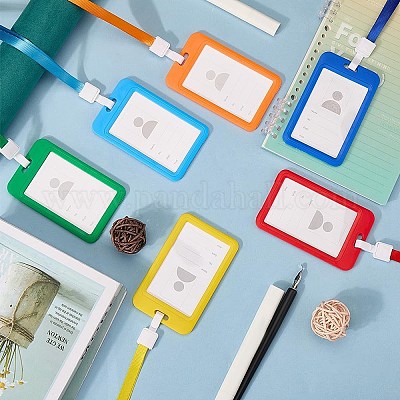 Прямоугольный пластиковый держатель для бейджа с шнурком AJEW-CP0006-04B-1