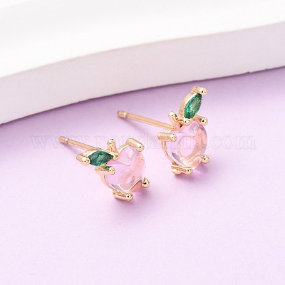 Серьги-гвоздики в форме яблока с микропаве из кубических цирконий из латуни EJEW-L278-04G-1