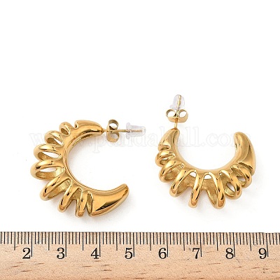 Серьги-гвоздики из нержавеющей стали 304 в форме буквы С для женщин EJEW-G444-01G-1