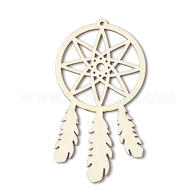 10 шт. плетеная сетка/паутина с перьями незаконченные заготовки деревянных подвесок для художественной росписи FIND-R052-01A-1