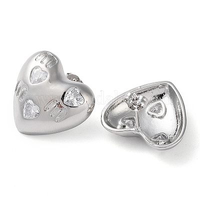 Серьги-гвоздики из латуни с микро-паве и прозрачным фианитом в форме сердца EJEW-A034-06P-1
