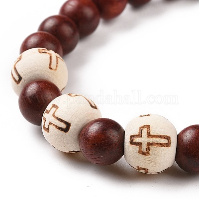 Wooden bead deals bracelet with cross