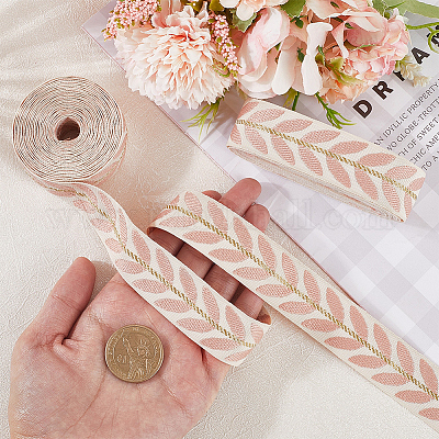 18 ярд полиэстеровых жаккардовых лент с листочками SRIB-CY0001-17B-1