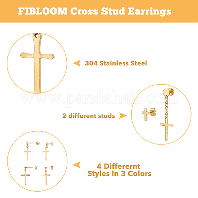 24 шт. 12 серьги-гвоздики из нержавеющей стали с крестообразными штифтами из нержавеющей стали 304 для женщин и мужчин EJEW-FI0002-06-1