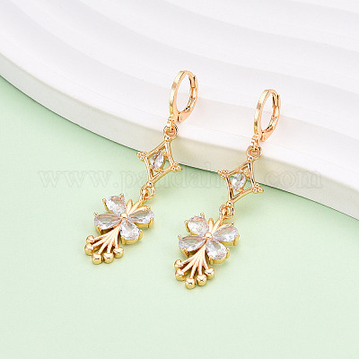 Серьги-гвоздики с застежкой-молнией из латуни с микропаве из кубических цирконий EJEW-N058-13G-1