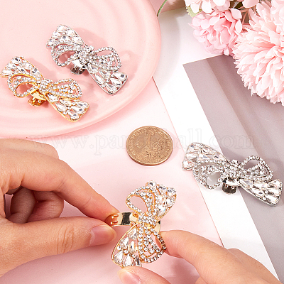 4 шт. 2-цветные украшения для обуви из сплава со стразами в виде банта FIND-CP0002-27-1
