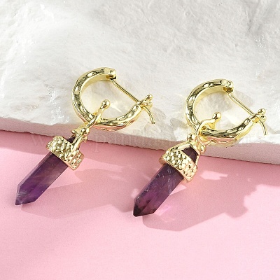 Серьги-кольца из натурального аметиста EJEW-P306-01G-10-1