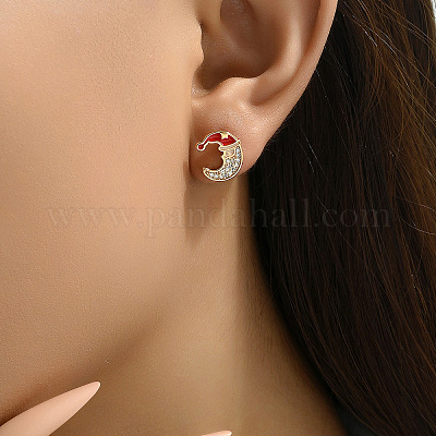 Серьги-гвоздики в форме луны из латуни с прозрачным кубическим цирконием LV9969-1