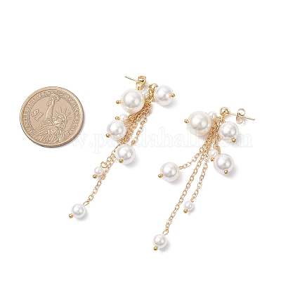 Круглые серьги-гвоздики с латунным жемчугом EJEW-TA00729-1