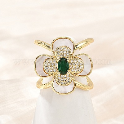 Манжеты из латуни с микро паве кубический цирконий для женщин RJEW-F186-03G-1