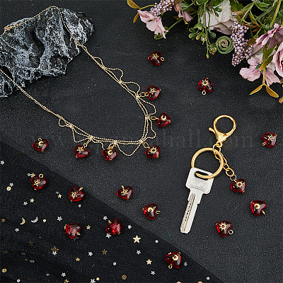 45 шт. 3 стиля подвески в форме сердца из латуни и стекла PALLOY-DC00038-1