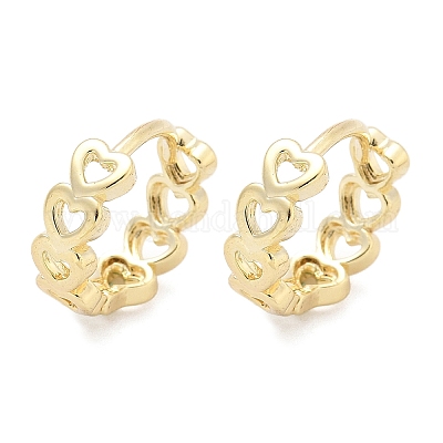 Полые латунные серьги-кольца в форме сердца EJEW-Z102-17G-1