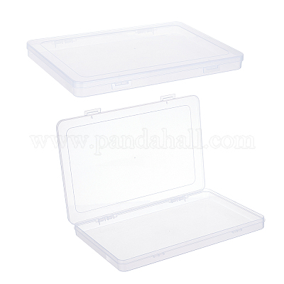 Tienda 2pcs pequeña caja de plástico 27.4x19x2.3cm rectángulo caja de cuentas transparente caja de almacenamiento artesanal con tapa abatible para joyería fornituras pastillas tornillos organizador para la Fabricación de Joyas -