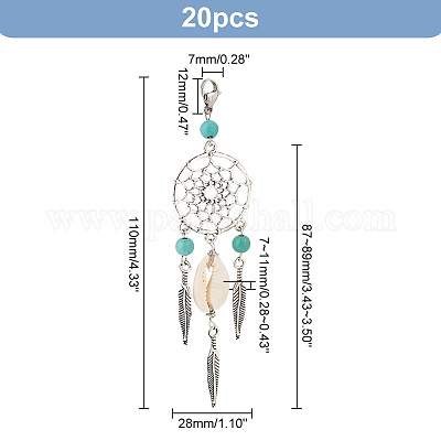 20 шт. синтетическая бирюзовая плетеная сетка/паутина с подвесками в виде перьев HJEW-PH0001-69-1