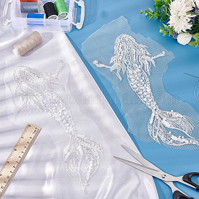 2 шт. русалка компьютерная вышивка ткань пришивание блесток патчи PATC-BC0001-01-1