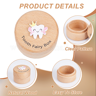 Круглые печатные деревянные футляры для хранения детских зубов с крышками CON-WH0113-12A-1