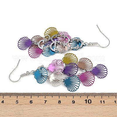 Серьги-подвески в форме ракушки из нержавеющей стали 430 EJEW-A137-03P-05-1