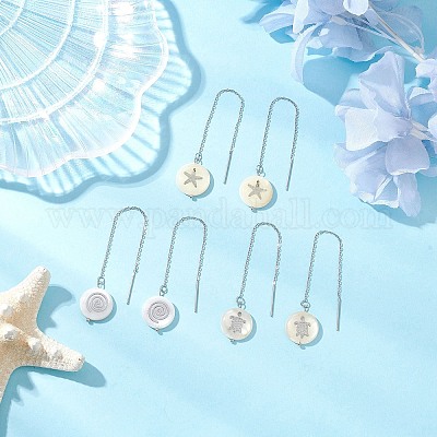 3 пара натуральных ниток для ушей из пресноводных ракушек EJEW-JE06501-1