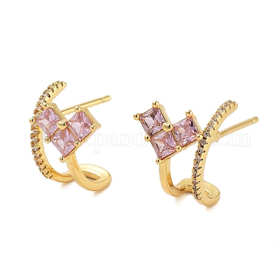 Серьги-гвоздики из латуни с покрытием в форме сердца EJEW-N055-32G-RS-1