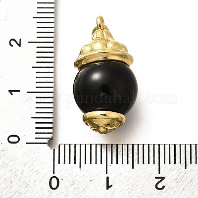 Подвески из латуни и натурального черного агата (окрашенного и нагретого) KK-Q043-22G-1