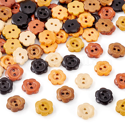 120 шт. 6-х цветные деревянные пуговицы-цветы с 2 отверстиями&nbsp;BUTT-TA0001-40A-1