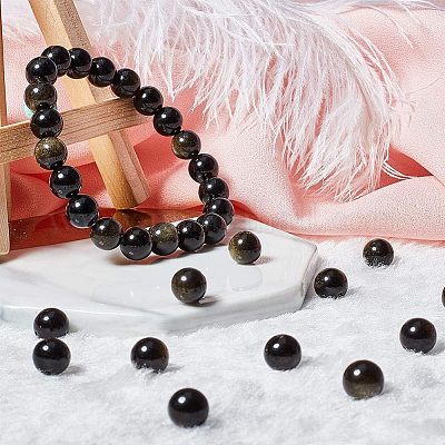 Естественный золотистый отлив обсидиан бисер пряди G-OC0001-06-1