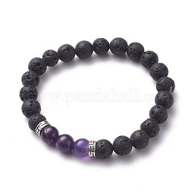 Круглые эластичные браслеты из натурального вулканического камня BJEW-JB05506-1