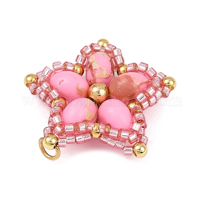 Подвески из стеклянного бисера ручной работы и синтетических окрашенных бусин императорской яшмы PALLOY-MZ00752-03-1